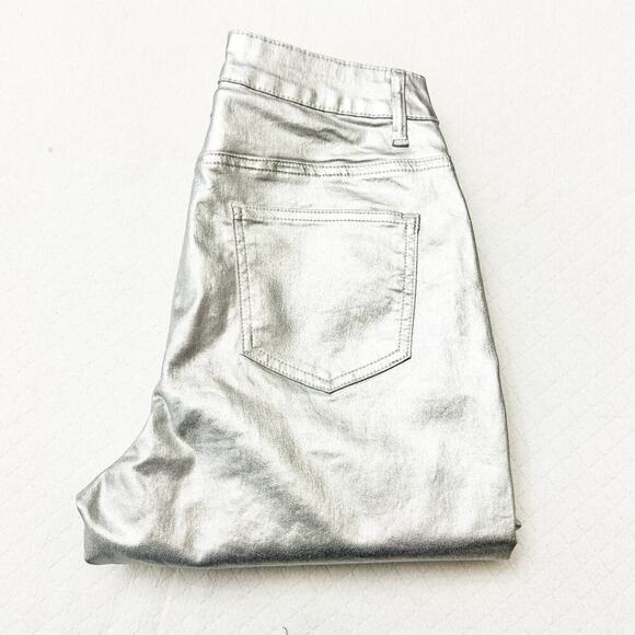 Superdown Metallic Silver Button Fly Straight Leg Denim Jean Pants Size 27 - Picture 1 of 8